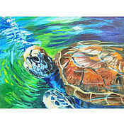Картины и панно handmade. Livemaster - original item Painting with a turtle 