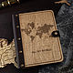 Блокнот из дерева с кожаным переплетом Карта мира. Ручная работа, Блокноты, Челябинск,  Фото №1