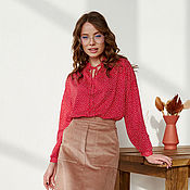 Одежда handmade. Livemaster - original item Red polka dot blouse loose from viscose, silky blouse for the office. Handmade.
