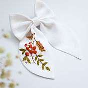 Украшения handmade. Livemaster - original item White bow - Rowan (linen, embroidery). Handmade.