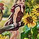 Картина маслом деревенский пейзаж с девочкой и петухом 40х50. Картины. Anna-volodina. Ярмарка Мастеров.  Фото №5