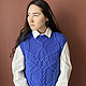 Blue Women's Knitted Vest, Designer Cotton Tank Top, Vests, Ulan-Ude,  Фото №1