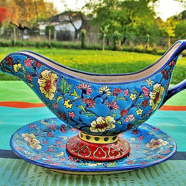 Винтаж: Старинный соусник с подставкой ваза Fleurs эмаль фаянс Франция. . Винтаж ручной работы - Ярмарка Мастеров Винтаж ручной работы. Ярмарка Мастеров - ручная работа Винтаж: Старинный соусник с подставкой ваза Fleurs эмаль фаянс Франция. Handmade.