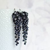 Украшения handmade. Livemaster - original item Handmade flower cluster earrings are black with a bluish tint. Handmade.