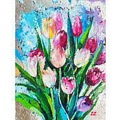 Картины и панно handmade. Livemaster - original item Painting with potal interior Tulips oil Gift to a woman. Handmade.