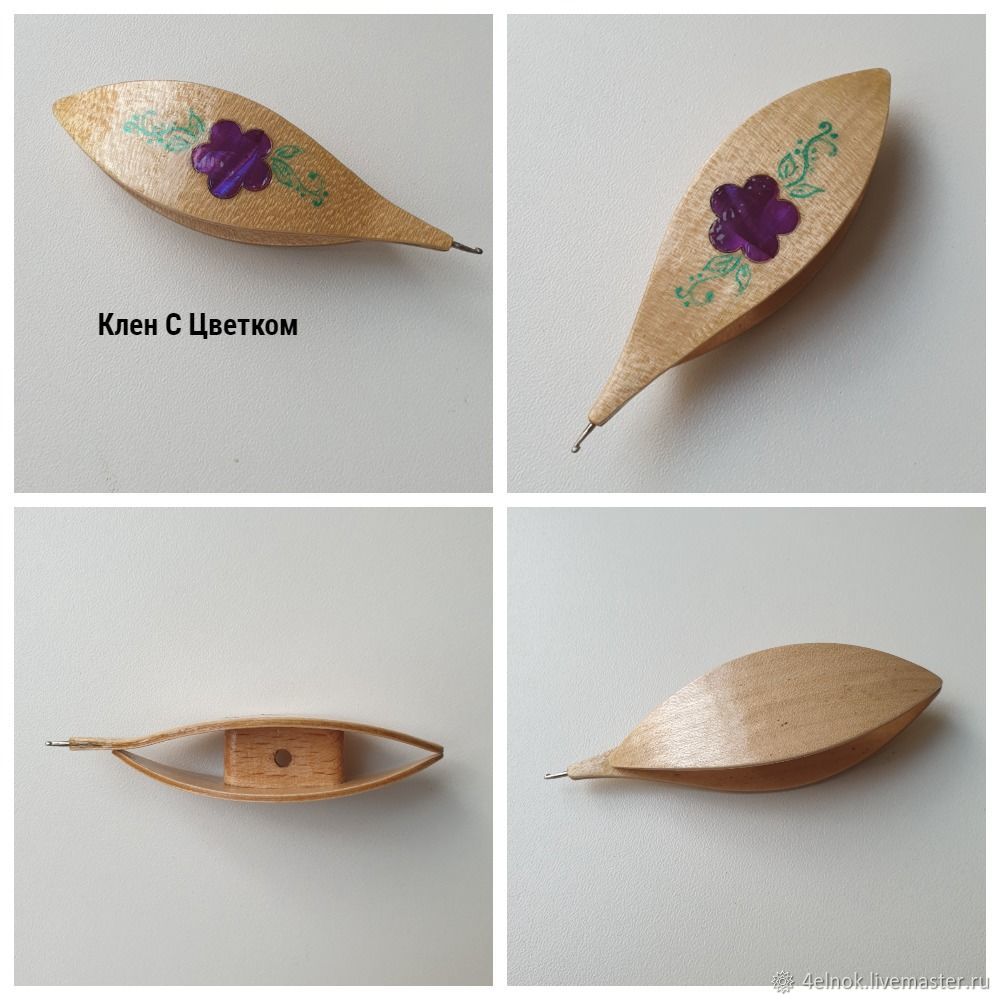 Деревянный челнок для фриволите с крючком и перламутровой инкрустацией ...