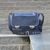 Men's messenger shoulder bag genuine leather and textile HELIOS