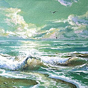 Картины и панно handmade. Livemaster - original item Painting Sea coast Seascape acrylic on watercolor paper. Handmade.