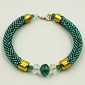 Украшения handmade. Livemaster - original item Harness bracelet knitted from beads emerald with beads Rondeli. Handmade.