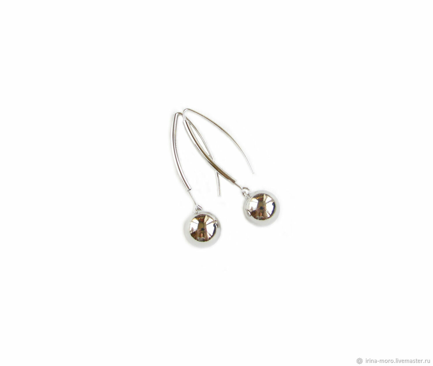 Silver ball earrings, threading earrings, earrings in the form of balls, Thread earring, Moscow,  Фото №1