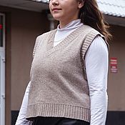 Свитер вязаный женский серый Grey knitted из мериносовой пряжи