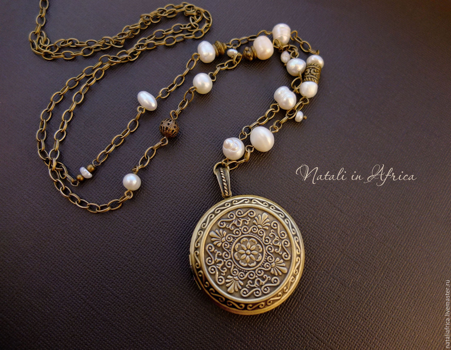 Медальон "Vintage" с речным жемчугом, Медальон, Боровичи,  Фото №1