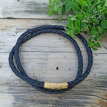  ручной работы. Ярмарка Мастеров - ручная работа Кожаный шнурок 6 мм с рифленой застежкой под золото. Handmade.