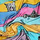 "Поиграем в кошки-мышки?" платок из натурального шелка батик, Платки, Санкт-Петербург,  Фото №1