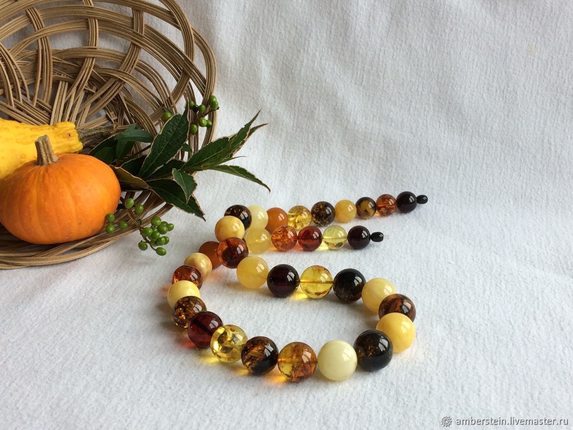 Beads from the Baltic amber,  Colors of autumn, Necklace, Kaliningrad,  Фото №1