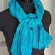 Linen turquoise scarf with lilac light long hand dyeing. Scarves. SilkColor. My Livemaster. Фото №6