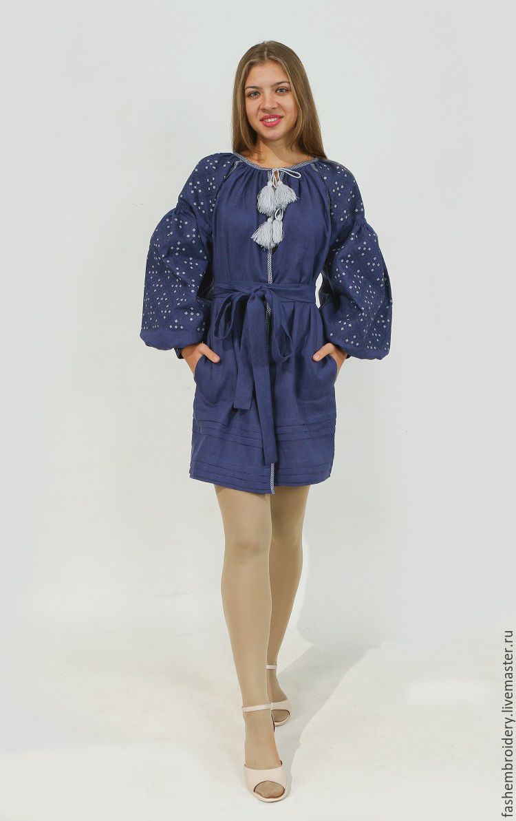 Платье халат льняной с вышивкой  в стиле Vita Kin . в стиле Вита Кин , Платья, Сумы,  Фото №1