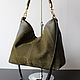 Hobo Olive, suede leather bag, green suede bag. Classic Bag. Olga'SLuxuryCreation. Online shopping on My Livemaster.  Фото №2