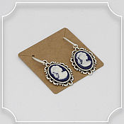 Субкультуры handmade. Livemaster - original item Earrings with cameos Girl background blue under silver 13h18. Handmade.