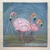 Картины и панно handmade. Livemaster - original item Pink flamingos oil pastel painting 