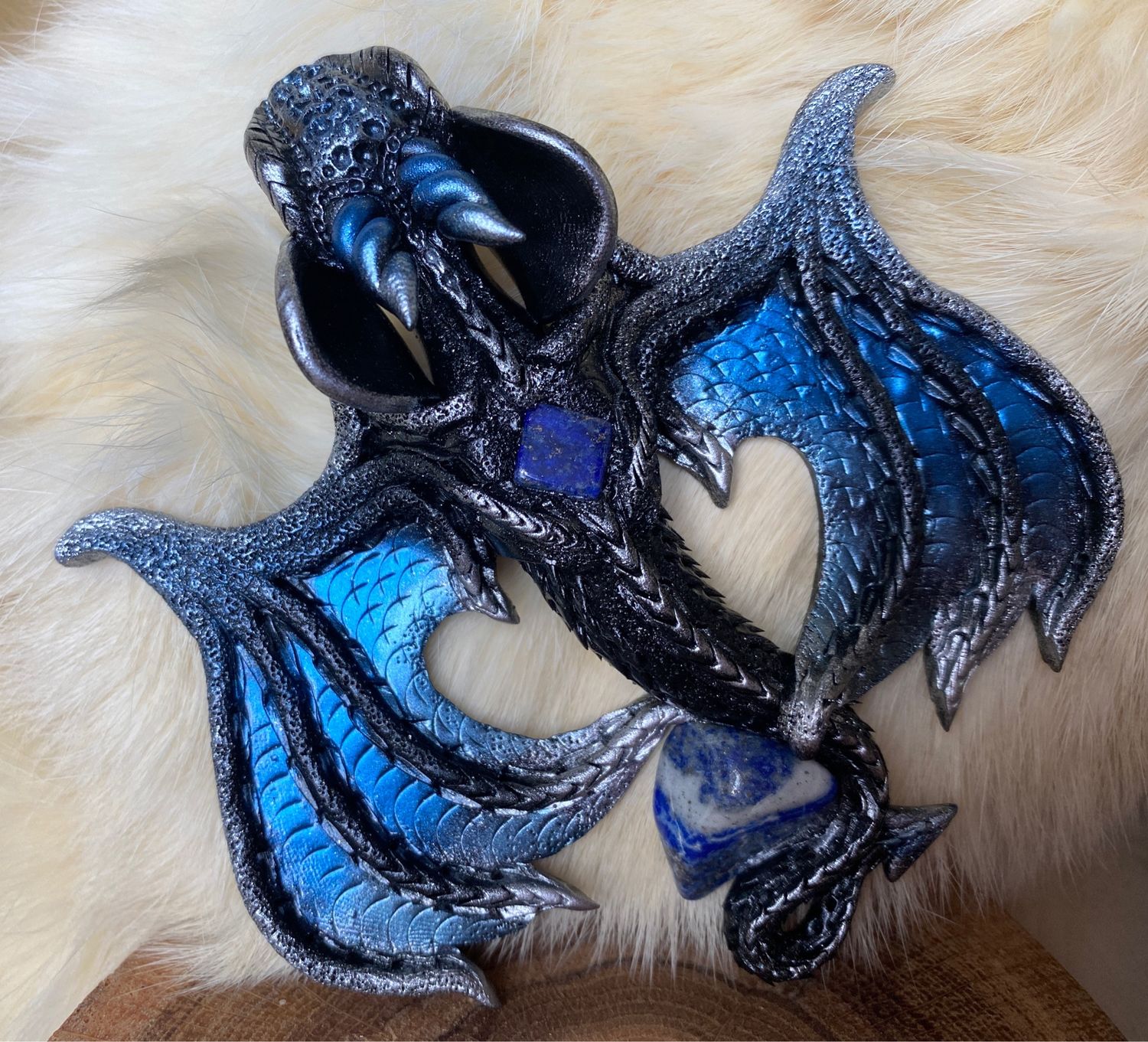 Lapis lazuli dragon brooch( talisman stone), Badge, St. Petersburg,  Фото №1