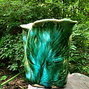 Для дома и интерьера handmade. Livemaster - original item Ceramic green flower vase with imprint of Valerian leaves. Handmade.