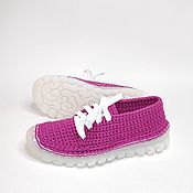 Обувь ручной работы. Ярмарка Мастеров - ручная работа Knitted sneakers, pink cotton. Handmade.