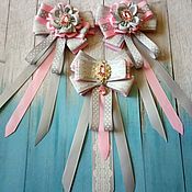 Работы для детей, handmade. Livemaster - original item Pink and gray set to school on September 1 bows and tie brooch. Handmade.
