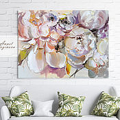 Картины и панно handmade. Livemaster - original item Painting with peonies in oil and in the technique of author`s printing to order. Handmade.