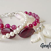 Украшения handmade. Livemaster - original item Pink bracelet with pearls and pendants. Handmade.