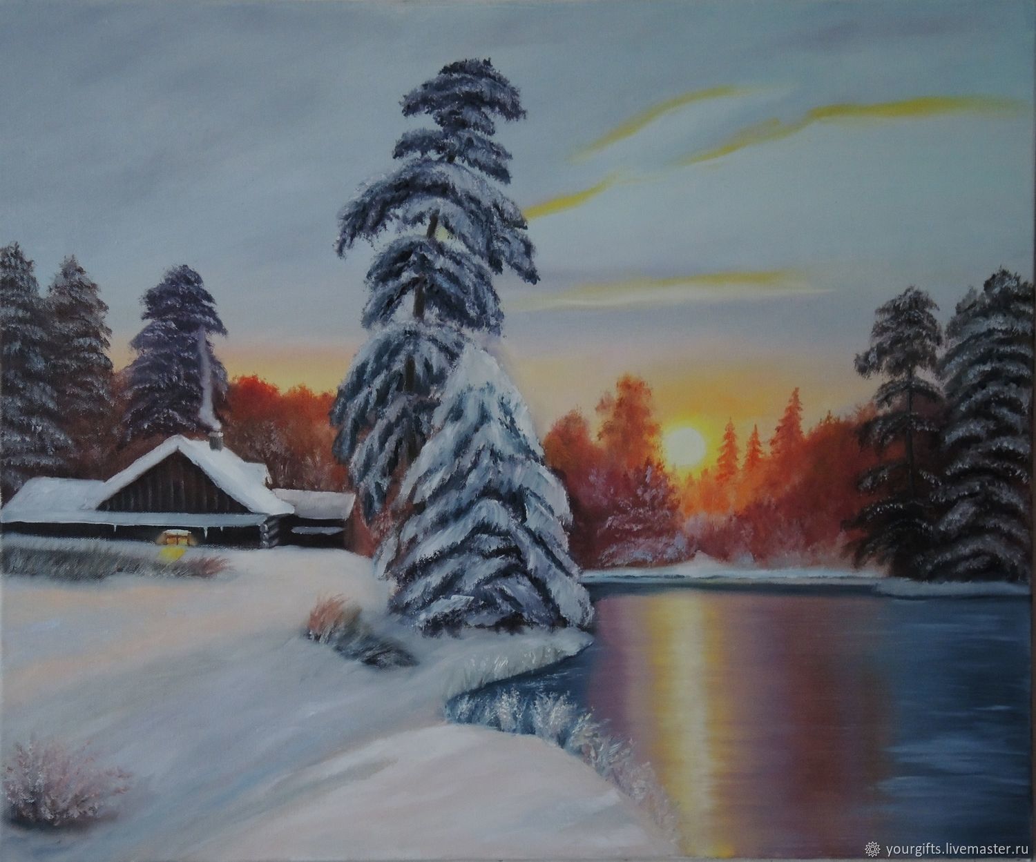 "The river under the ice" Winter landscape oil Painting, Pictures, Moscow,  Фото №1