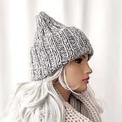 Аксессуары handmade. Livemaster - original item Knitted women`s winter hat with lapel grey melange. Handmade.