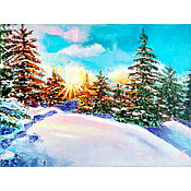 Картины и панно handmade. Livemaster - original item Painting Winter winter forest landscape oil palette knife. Handmade.