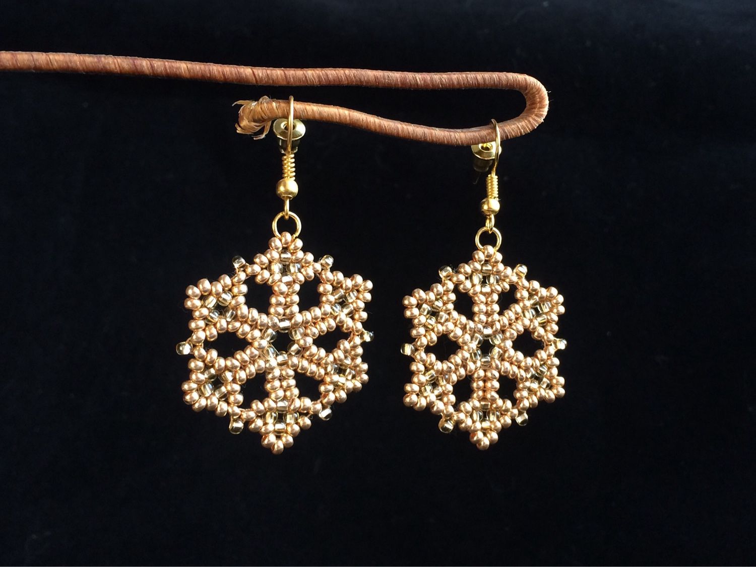 Gold earrings-snowflake bead, Earrings, Kireevsk,  Фото №1