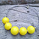 'Yellow' blow silver beads on a leather cord, Necklace, St. Petersburg,  Фото №1