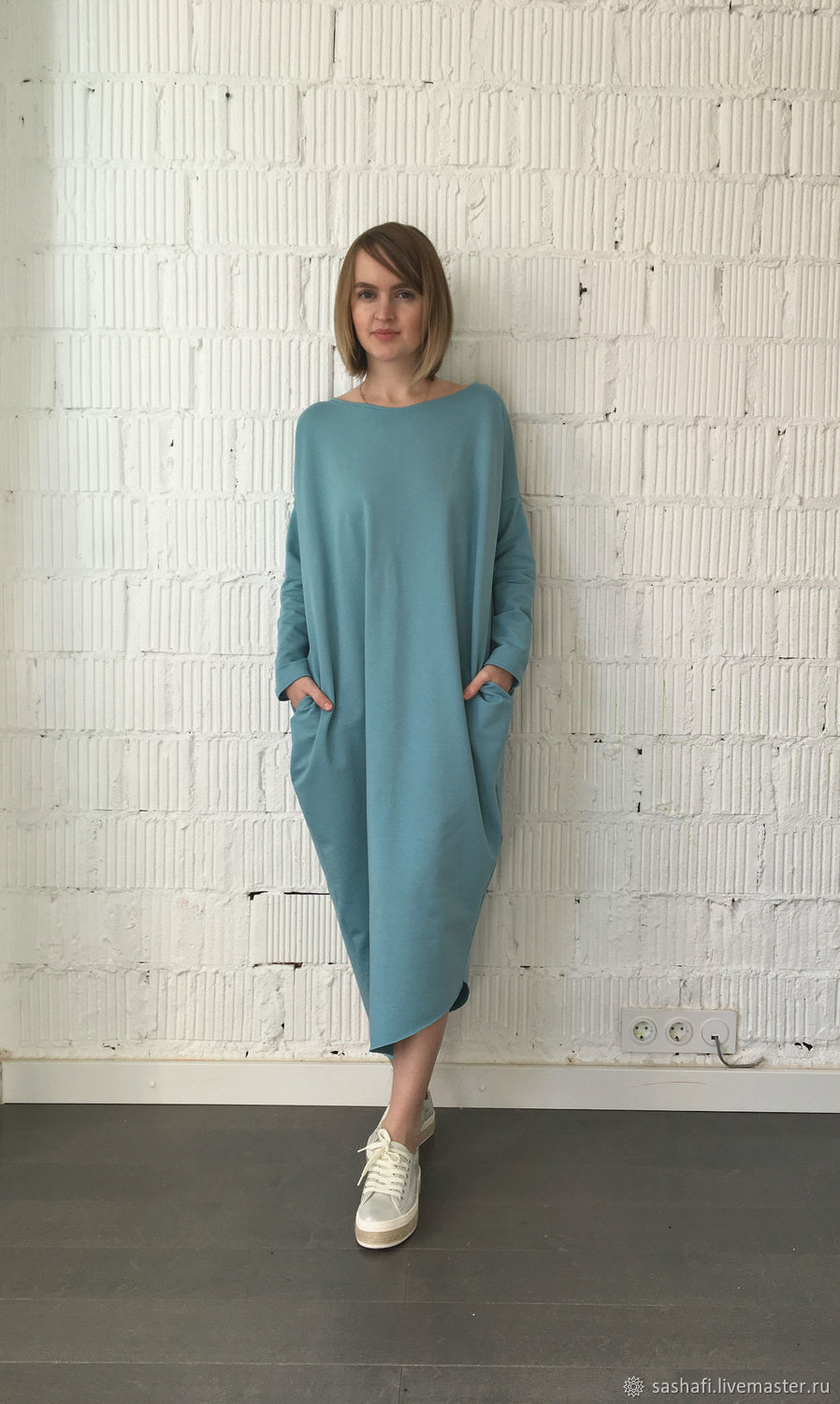 Платье свободное в цвете туман, платье трикотажное купить в интернет ...