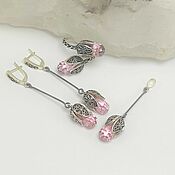 Украшения handmade. Livemaster - original item Earrings, ring and pendant with rose quartz in 925 DD0125 silver. Handmade.
