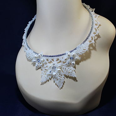Белый жемчуг и серебро - ожерелье свадебное из 30 жемчужин *5685