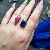 Украшения handmade. Livemaster - original item Double ring with azurite and rhodonite. Handmade.