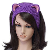 Аксессуары handmade. Livemaster - original item Headband with Cat ears knitted hair Purple. Handmade.