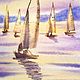 Order Author's postcard with watercolors with yachts in the sea at sunset seagulls sun. Olga Ermakova art. Livemaster. . Cards Фото №3