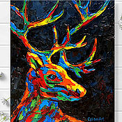 Картины и панно handmade. Livemaster - original item Mini painting deer animals oil painting black painting pop art. Handmade.