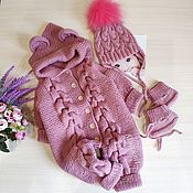 Одежда детская handmade. Livemaster - original item Children`s knitted jumpsuit dusty rose. Handmade.