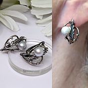 Украшения handmade. Livemaster - original item Dewdrop earrings with natural pearls, silvering. Handmade.