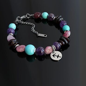 Украшения ручной работы. Ярмарка Мастеров - ручная работа Браслет Камни Стрельца: Турмалин, бирюза, аметист, гранат,. Handmade.