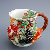 Посуда handmade. Livemaster - original item Porcelain mug with voluminous decor 