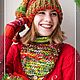 Комплект снуд-косынка и шапка "Красный эльф". Комплекты головных уборов. Дарья Евтушенко (DaraFolk). Ярмарка Мастеров.  Фото №6