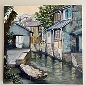 Картины и панно handmade. Livemaster - original item Oil painting 50*50 cm. China`s Little Venice. Landscape. Handmade.