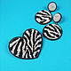 Zebra Heart Brooch and Zebra Earrings Black and White Embroidery, Brooches, Smolensk,  Фото №1