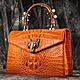 Handbag for women, from the embossed part of crocodile skin, in orange. Classic Bag. SHOES&BAGS. My Livemaster. Фото №6
